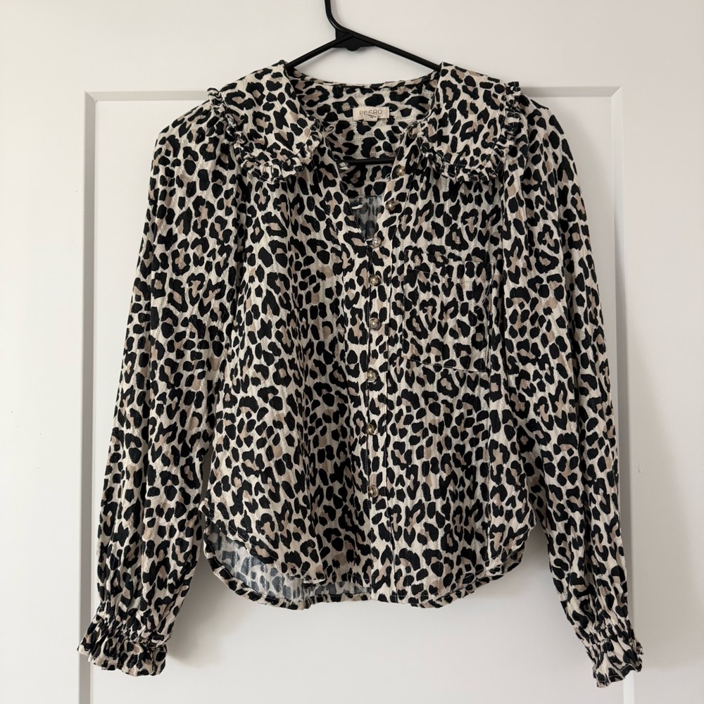 Pilcro Leopard Print Blouse in Black and Cream